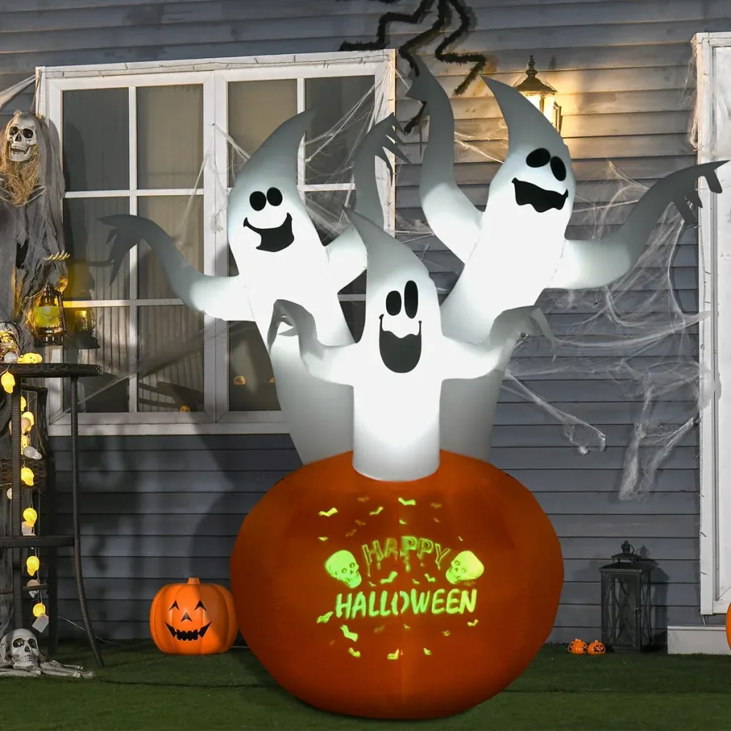 Aufblasbar Halloween Geist mit Kürbis Beleuchtung Gespenst SSelbstaufblasender Kürbis Ghost Doll Dekoration Polyester We