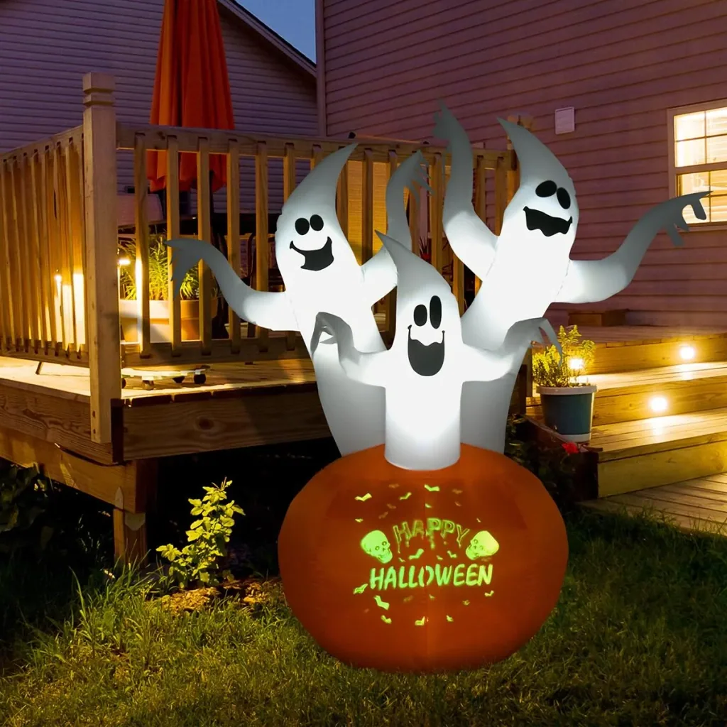 Aufblasbar Halloween Geist mit Kürbis Beleuchtung Gespenst SSelbstaufblasender Kürbis Ghost Doll Dekoration Polyester We