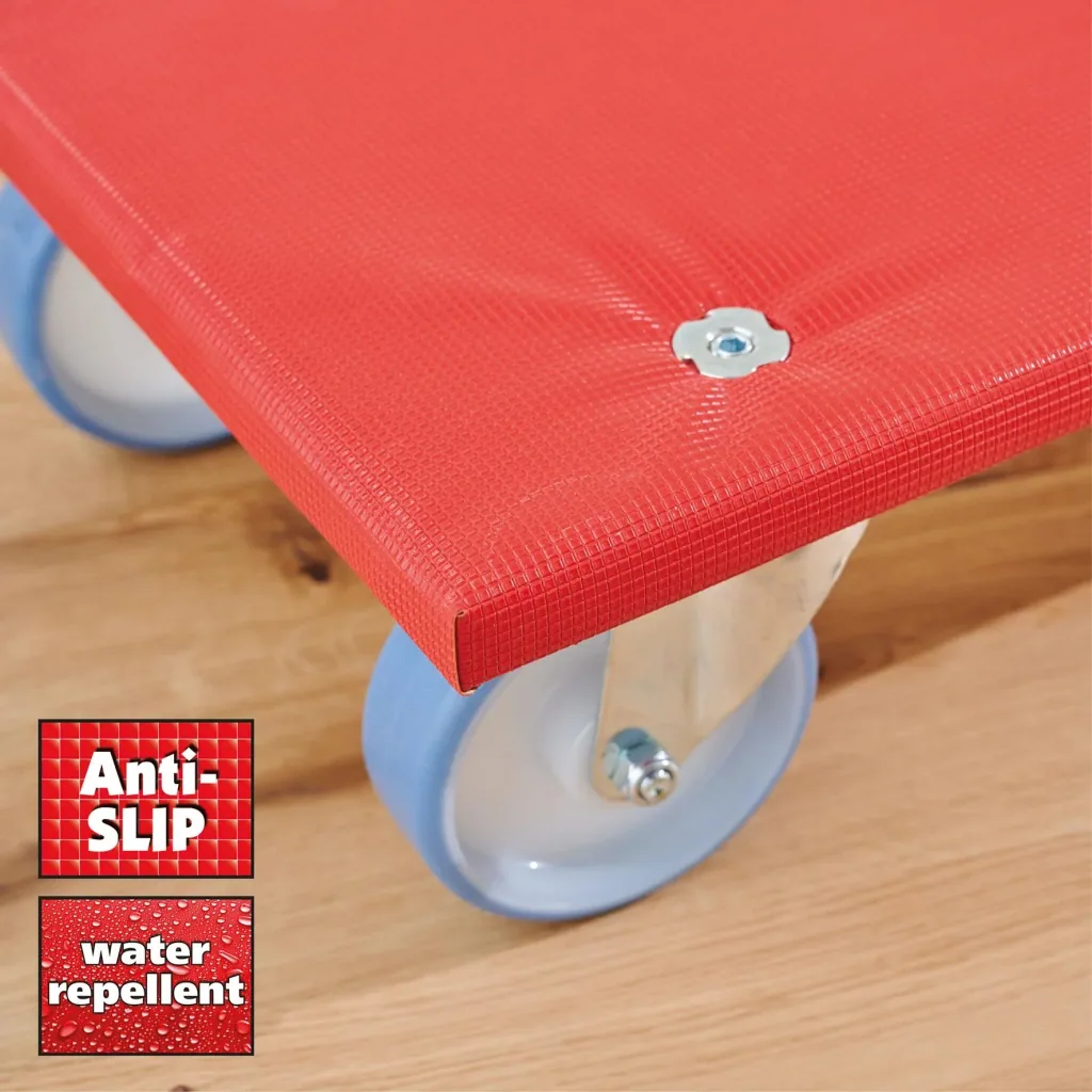 Transporthilfe MM 1396, 57,5 x 30 x 14 cm, softe Rollen Ø 100 mm, Rollenlager, Platte FSC® bezogen, Tragkraft 400 kg