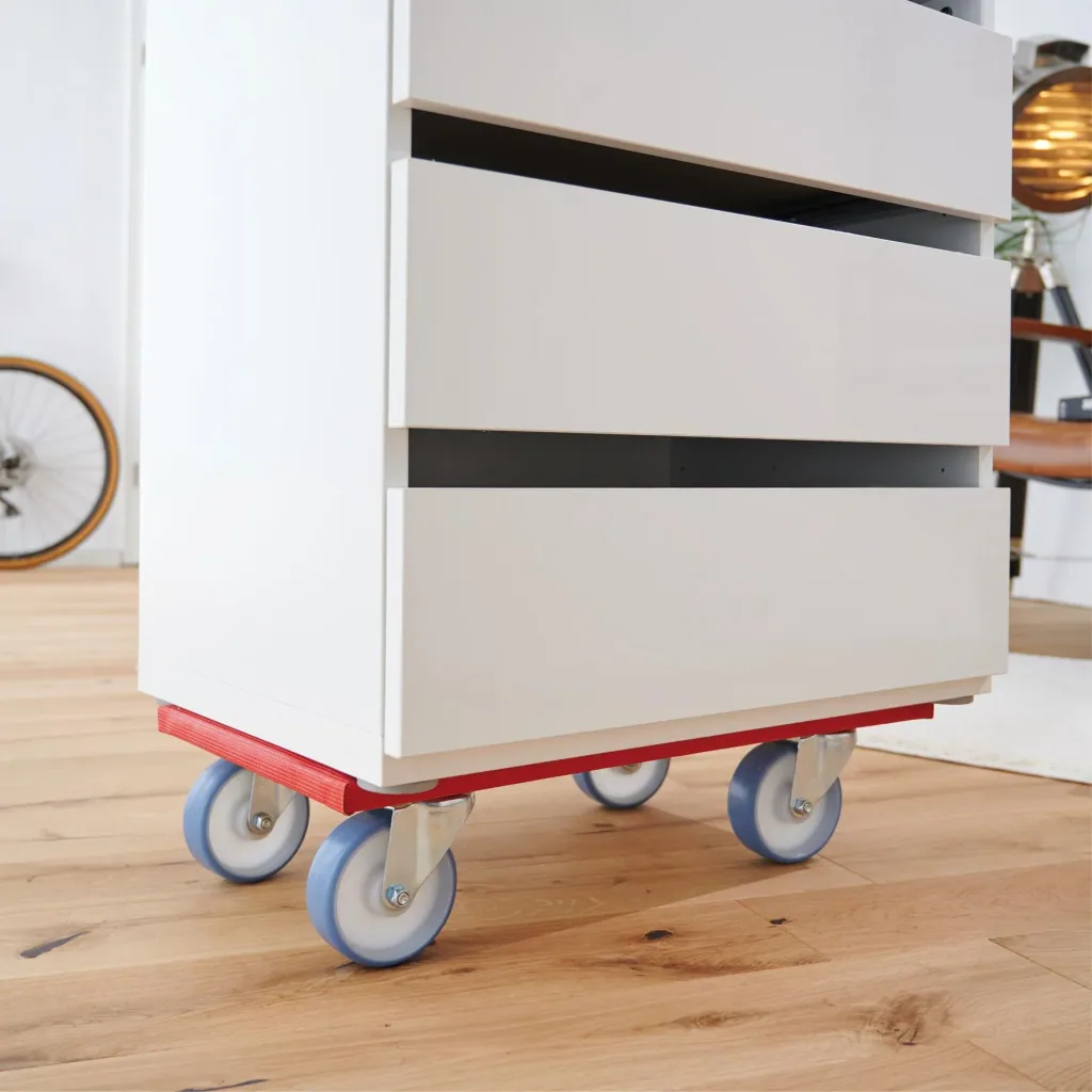 Transporthilfe MM 1396, 57,5 x 30 x 14 cm, softe Rollen Ø 100 mm, Rollenlager, Platte FSC® bezogen, Tragkraft 400 kg