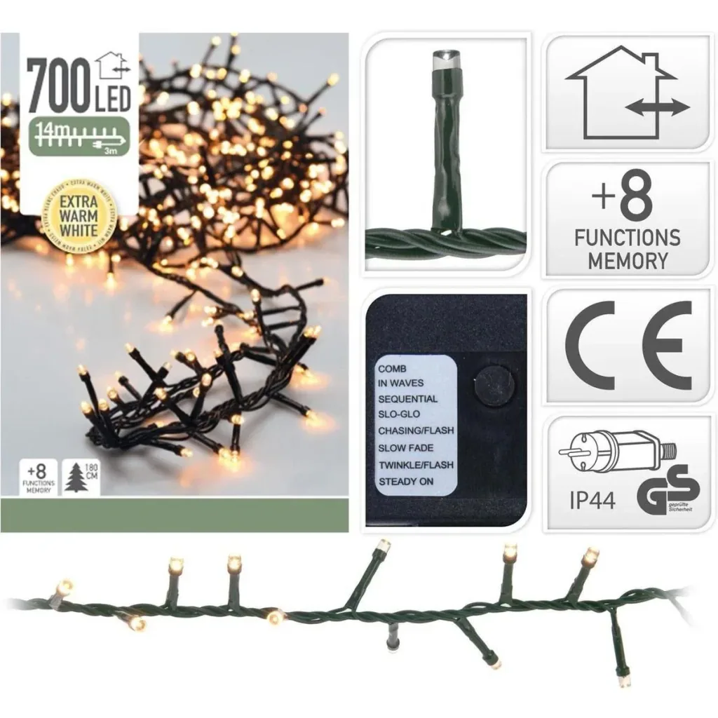 4x Weihnachtsbaumbeleuchtung 14 Meter Warmweiß - 700LED für Innen und Außen