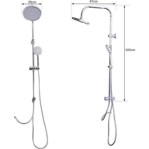 Duscharmatur Regendusche Duschsystem Silber L47 x B20 x H103 cm