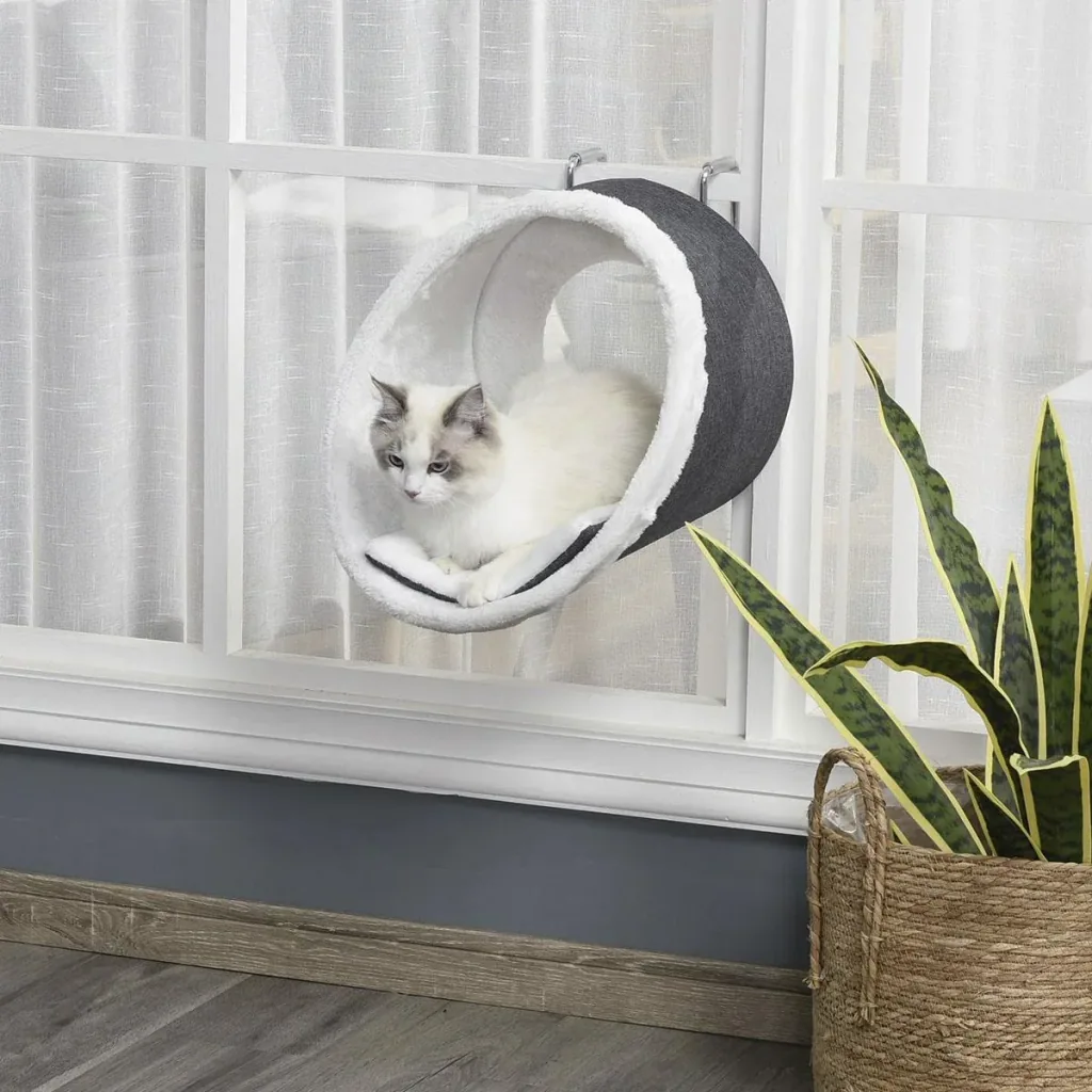 Katzen Hängehöhle für Heizkörper Fensterplatz Katzenhöhle Katzenbett Haken verstellbar hängendes Design Dunkelgrau+Weiß