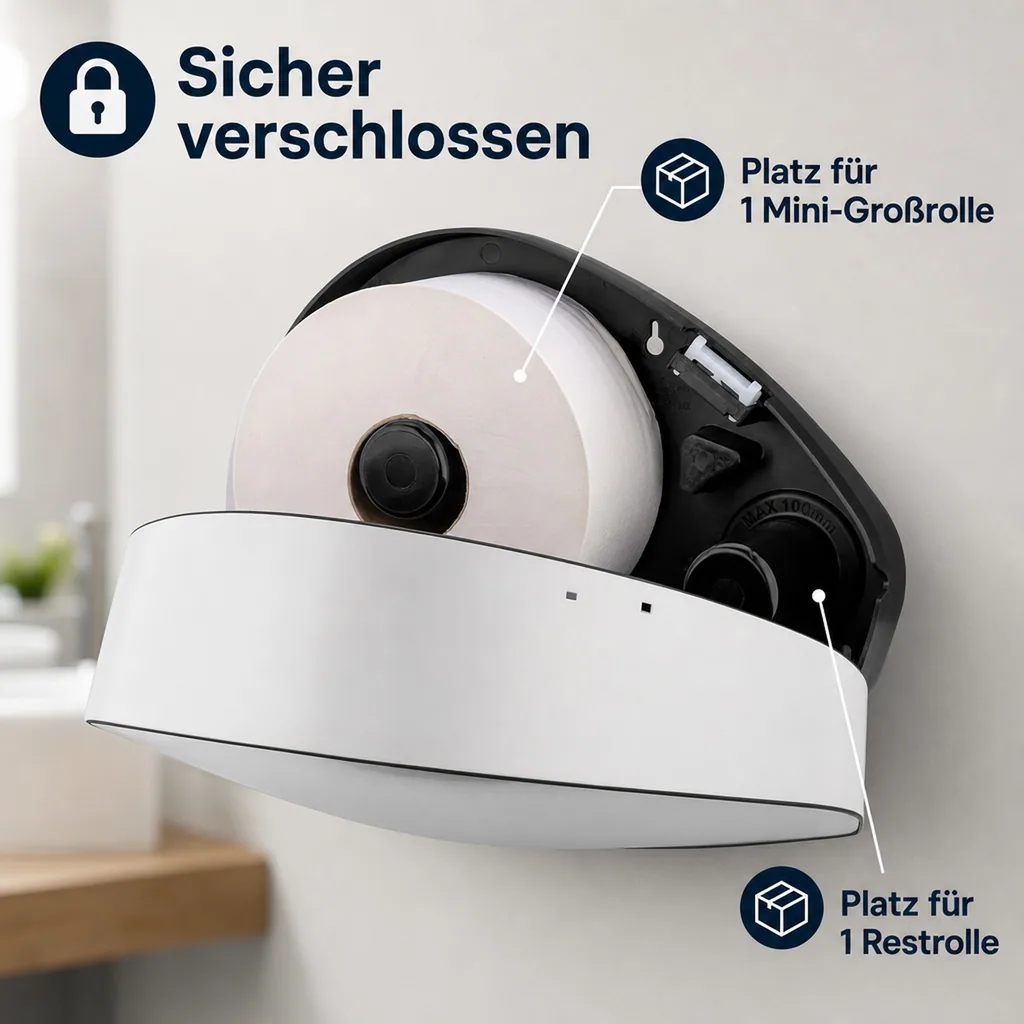 Toilettenpapierhalter, Klopapierhalter, Toilettenpapierspender - PQXJumbo, Großrollenspender mini, Restrolle Funktion, Edelstahl/Kunststoff