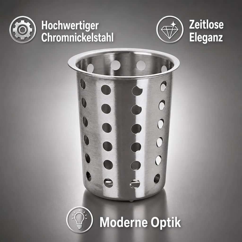 Besteckhalter, Besteckköcher - Chromnickelstahl, Ø:11,5 cm - Genügend Platz für eine Vielzahl von Besteckteilen