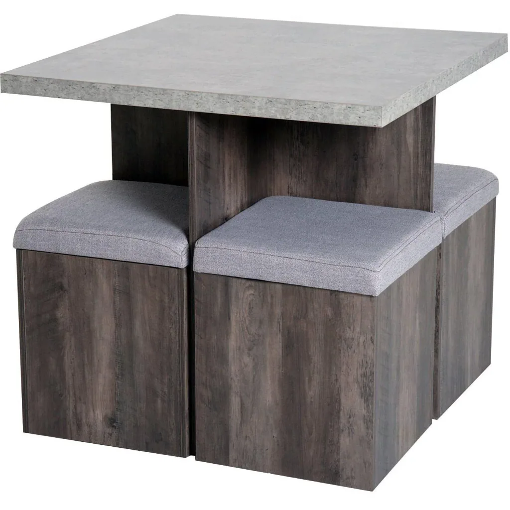 Essgruppe Esstisch Set mit 4 Hockern Grau 80x80cm