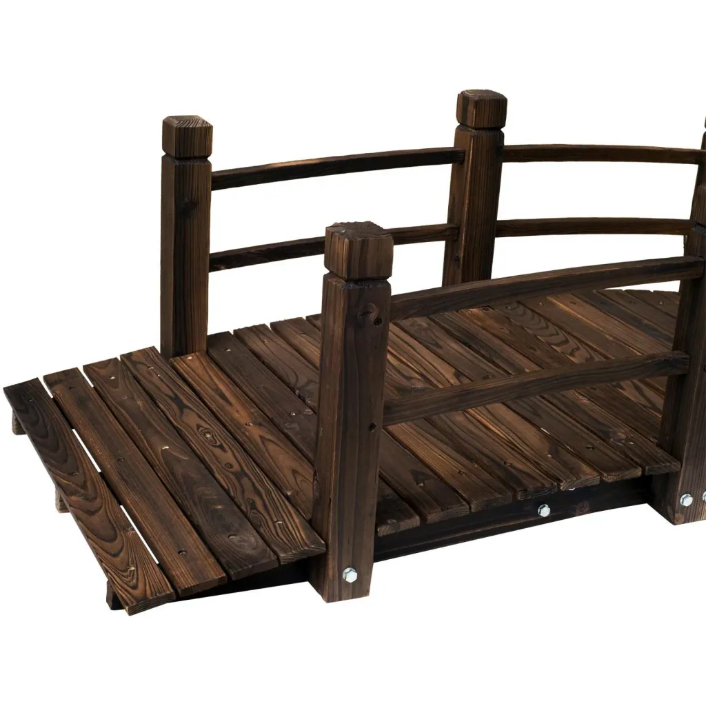 Gartenbrücke Holzbrücke Holzsteg Teichbrücke Zierbrücke mit Geländer bis 180 kg Tannenholz Dunkelbraun 152,5 x 67 x 48 c