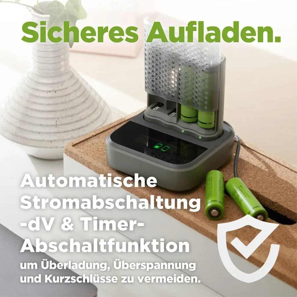 USB Schnellladegerät mit Docking Station, LCD Ladestandsdisplay für 4 AA / AAA NiMH Akkus inklusive 4 ReCyko (AA) 2600mA