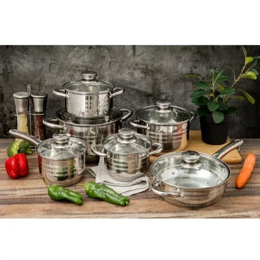 Topf- und Pfannenset - 18 Teile - Inklusive Untersetzer, Deckel und Utensilien - Silber