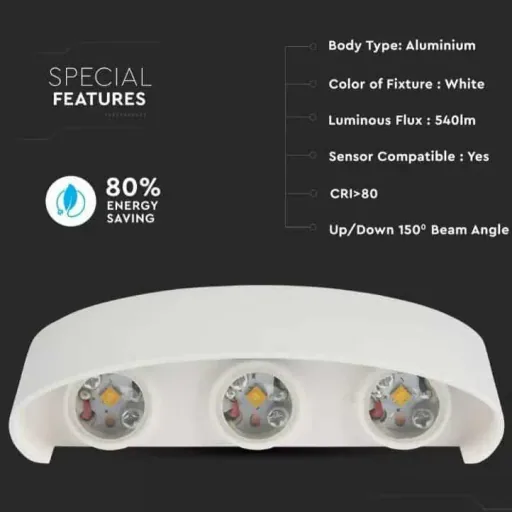 VT-846 LED-Wandleuchte oben / unten - 5W - 630 Lm - 3000K - Weiß