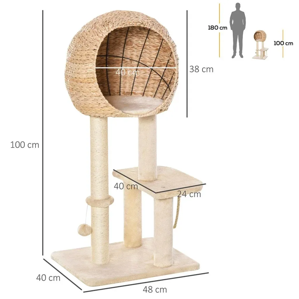 Katzenbaum Kratzbaum Kätzchen Möbel mit Katzenhöhle Ballspielzeug Sisal weiche Plüsch Höhe 100 cm Beige