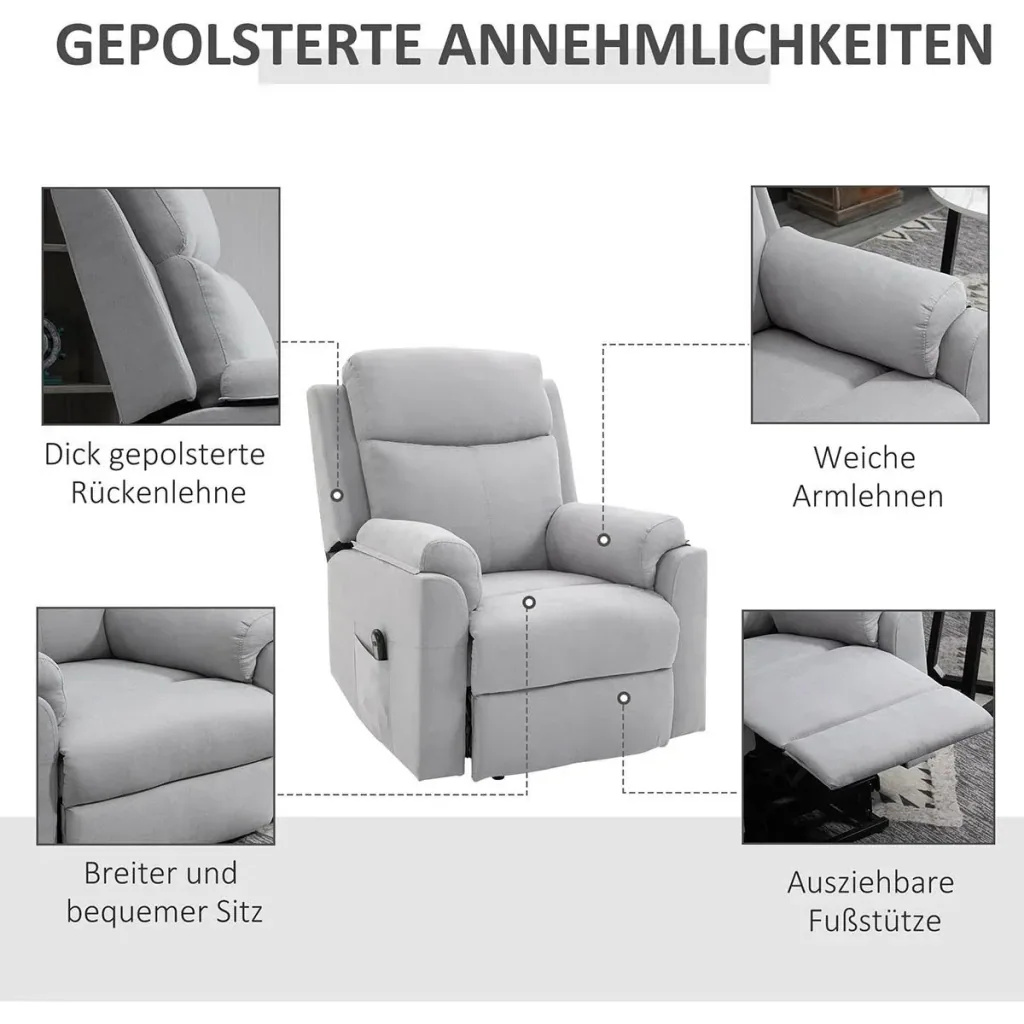 elektrischer Aufstehsessel Sessel mit Aufstehhilfe für Senior Relaxsessel Fernsehsessel Liegefunktion Leinen-Touch Grau