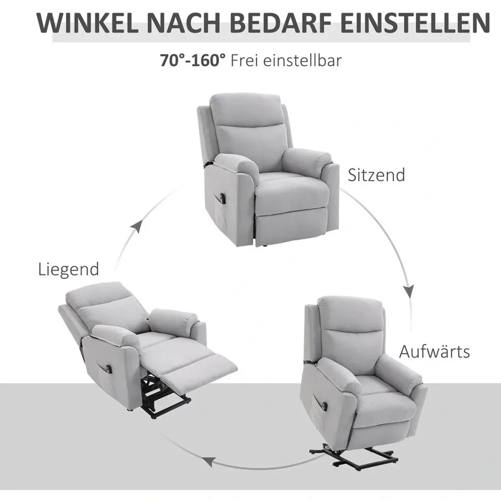 elektrischer Aufstehsessel Sessel mit Aufstehhilfe für Senior Relaxsessel Fernsehsessel Liegefunktion Leinen-Touch Grau