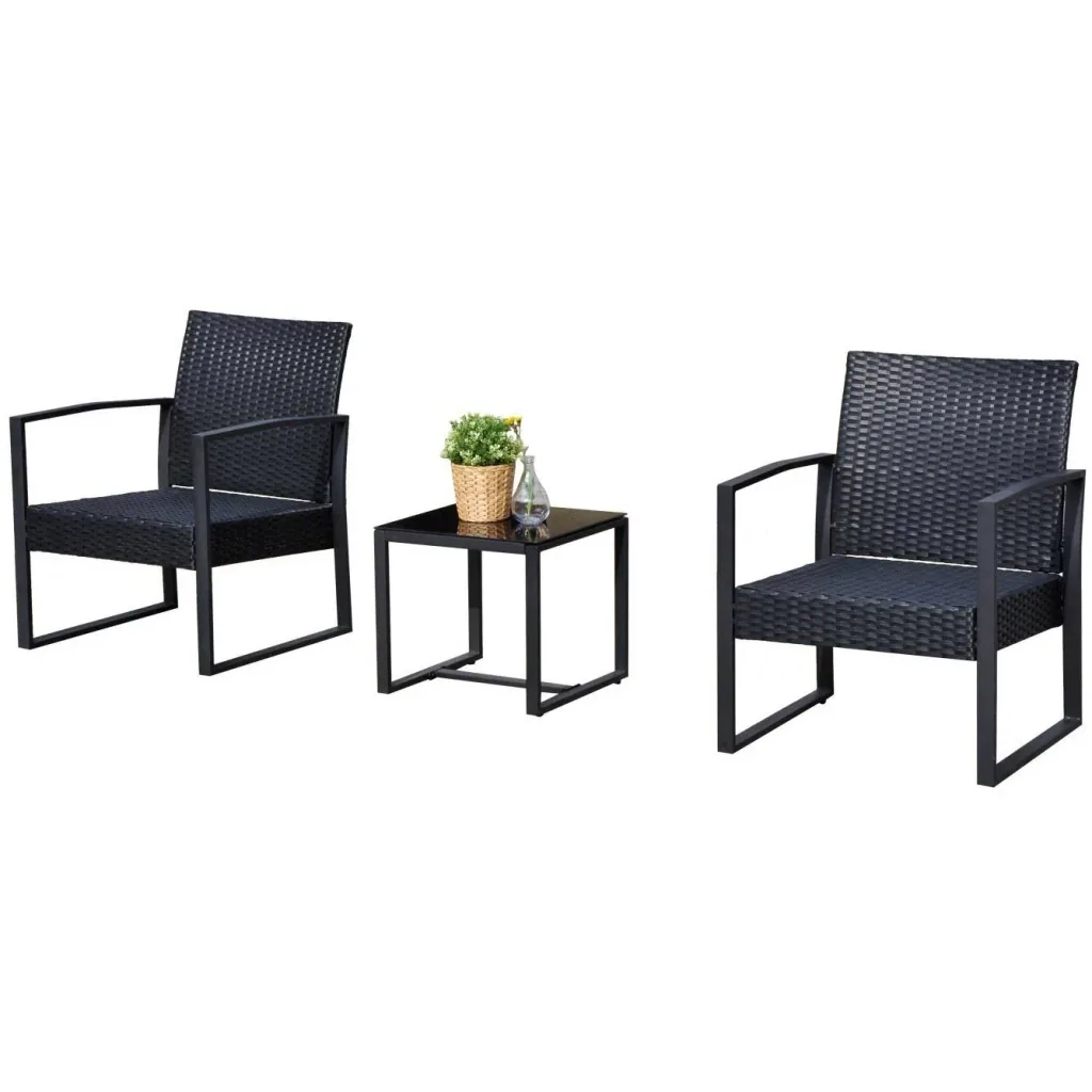 Sitzgruppe Polyrattan Gartenset 5 tlg, mit Kissen Schwarz
