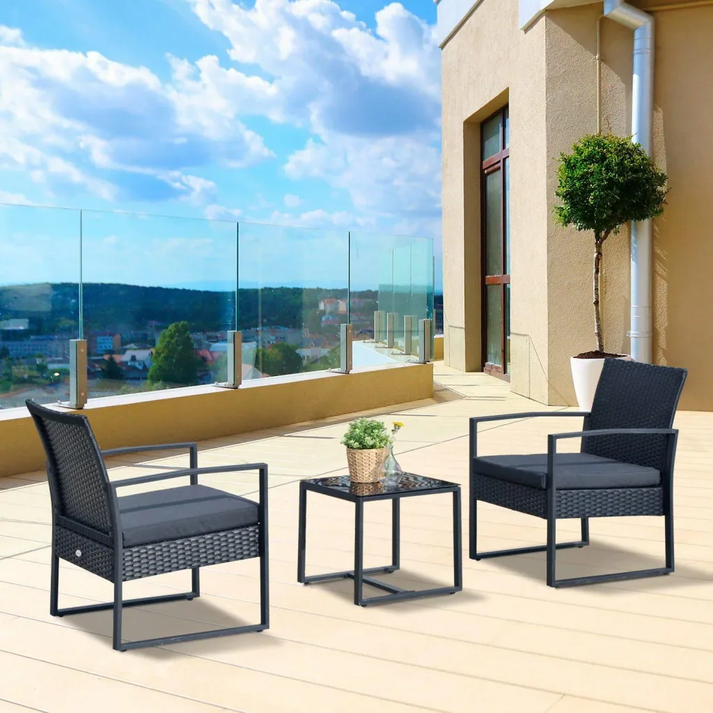 Sitzgruppe Polyrattan Gartenset 5 tlg, mit Kissen Schwarz