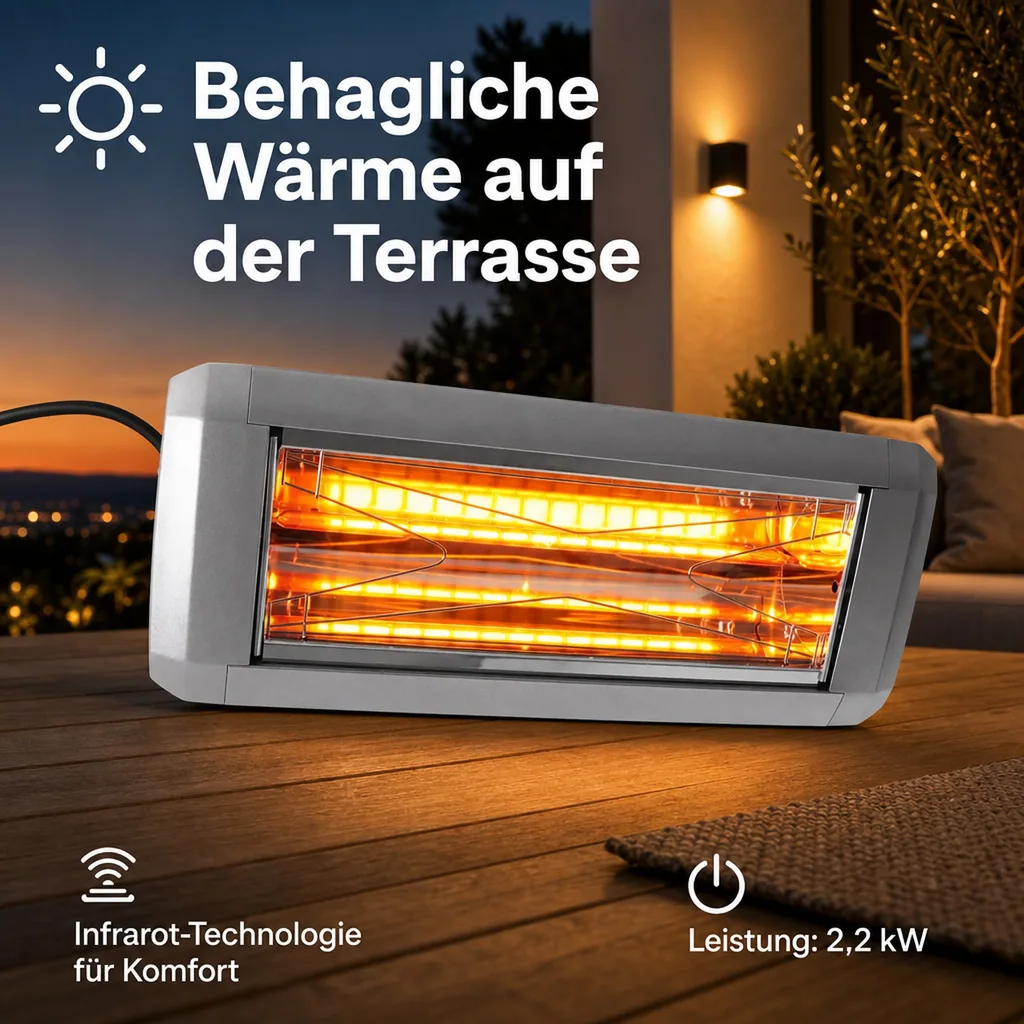 Heizstrahler, Terrassenheizstrahler, Wärmestrahler terrasse - Modell HELIOSA 9, Mit Schutzgitter, Infrarot, Silber