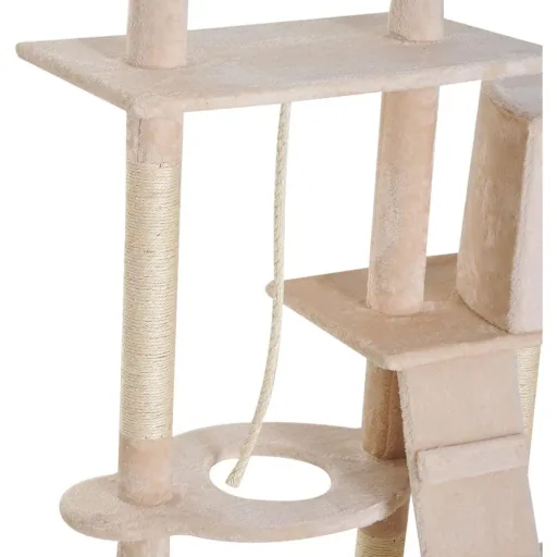 Kratzbaum Katzenbaum Kletterbaum Futterschale Leiter Beige L150 x B60 x H170 cm