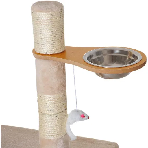 Kratzbaum Katzenbaum Kletterbaum Futterschale Leiter Beige L150 x B60 x H170 cm