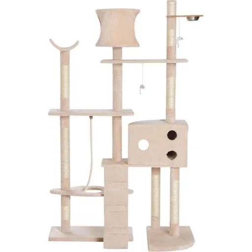 Kratzbaum Katzenbaum Kletterbaum Futterschale Leiter Beige L150 x B60 x H170 cm