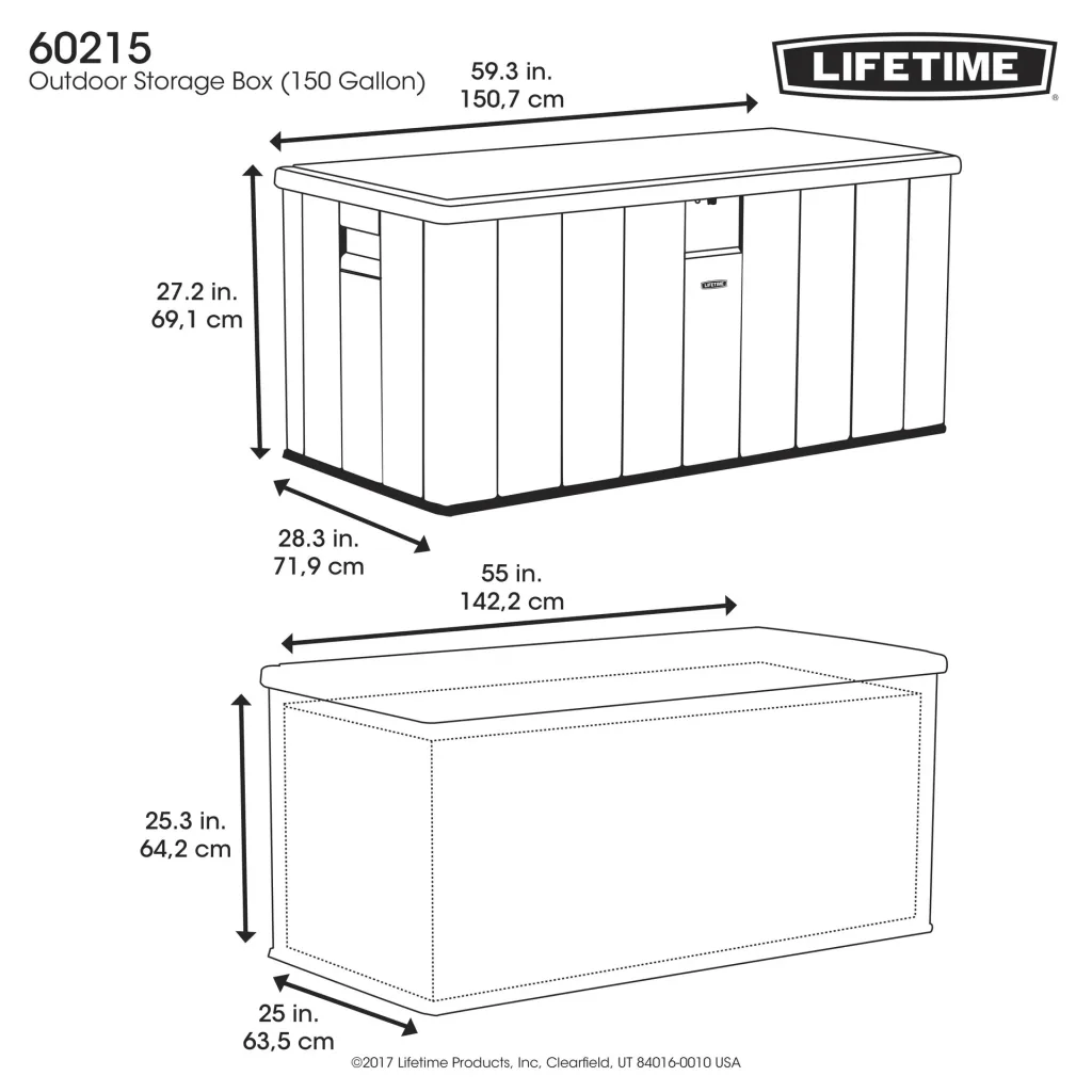 Lifetime Kissenbox 570 L Grau 150.7×71.9×69.1 cm – wetterfeste Auflagenbox aus HDPE