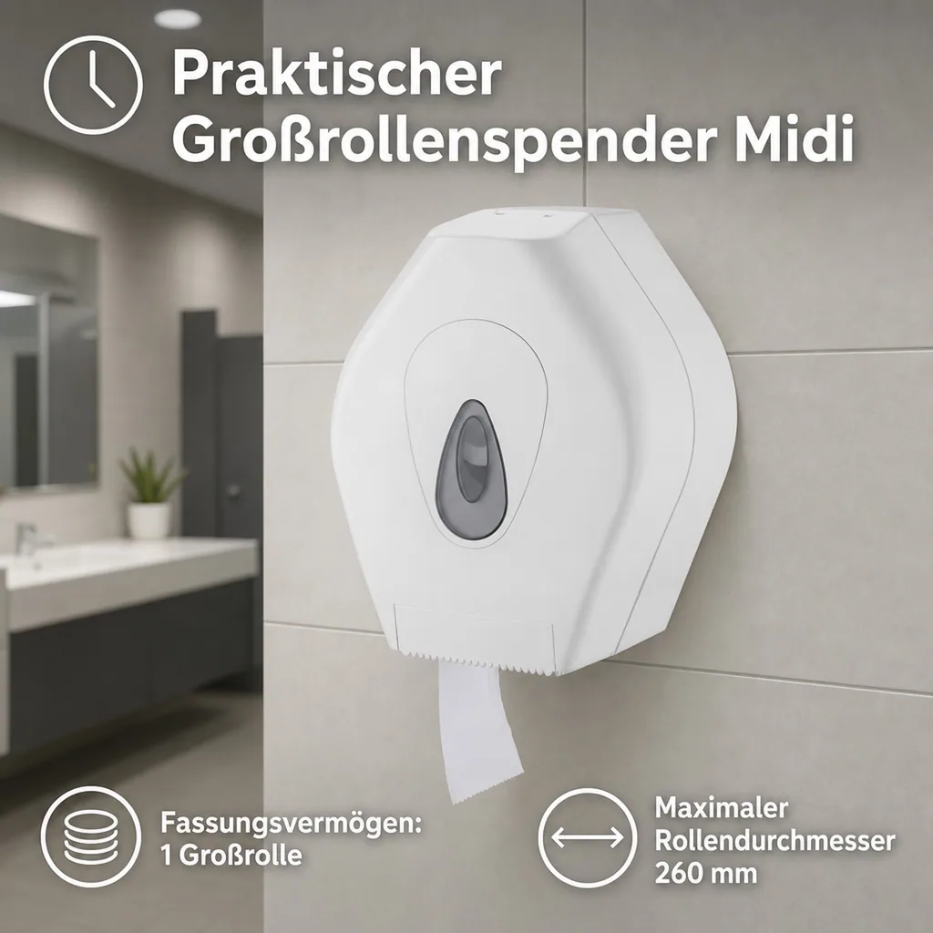 Toilettenpapierhalter, Klopapierhalter, Toilettenpapierspender - PQMidiJ, Großrollenspender midi, Kunststoff