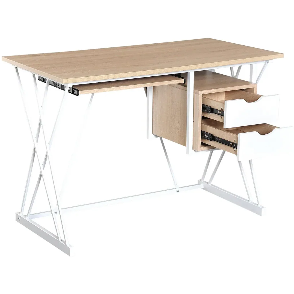 Computertisch PC-Tisch Arbeitstisch mit Tastaturauszug Schublade Eiche+Weiß 110 x 55 x 76 cm