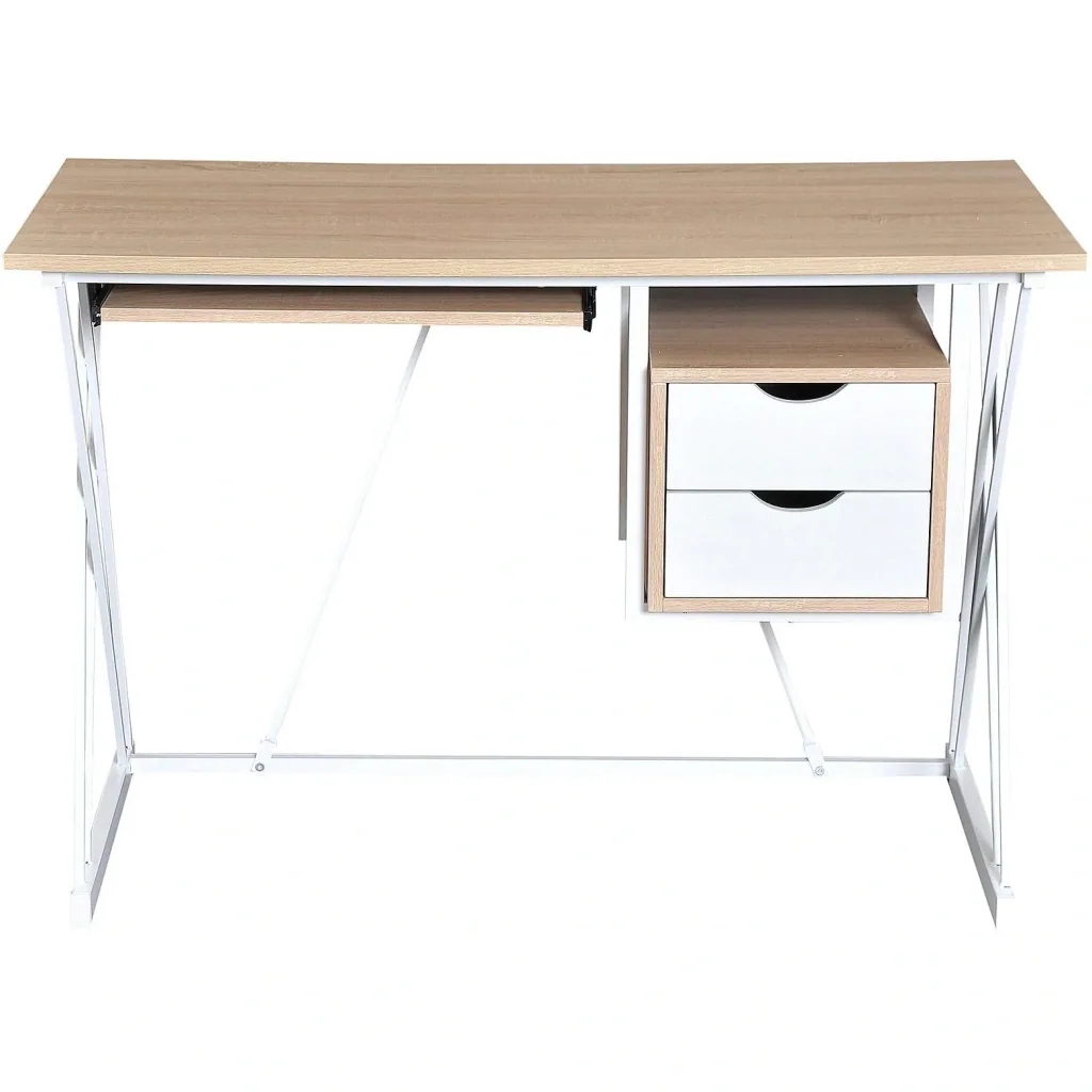 Computertisch PC-Tisch Arbeitstisch mit Tastaturauszug Schublade Eiche+Weiß 110 x 55 x 76 cm