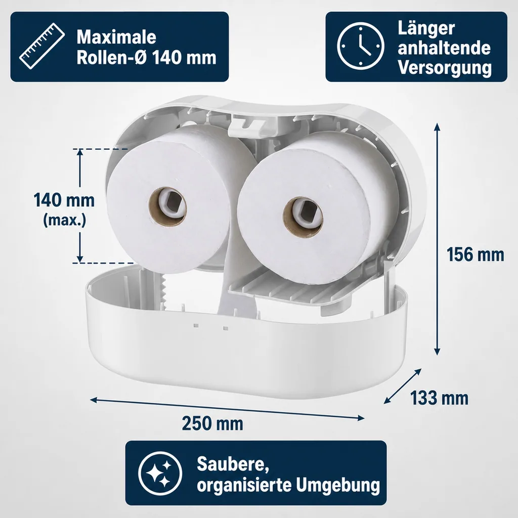 Toilettenpapierhalter, Klopapierhalter, Toilettenpapierspender - PQTMDuo, für 2 Rollen, Kunststoff