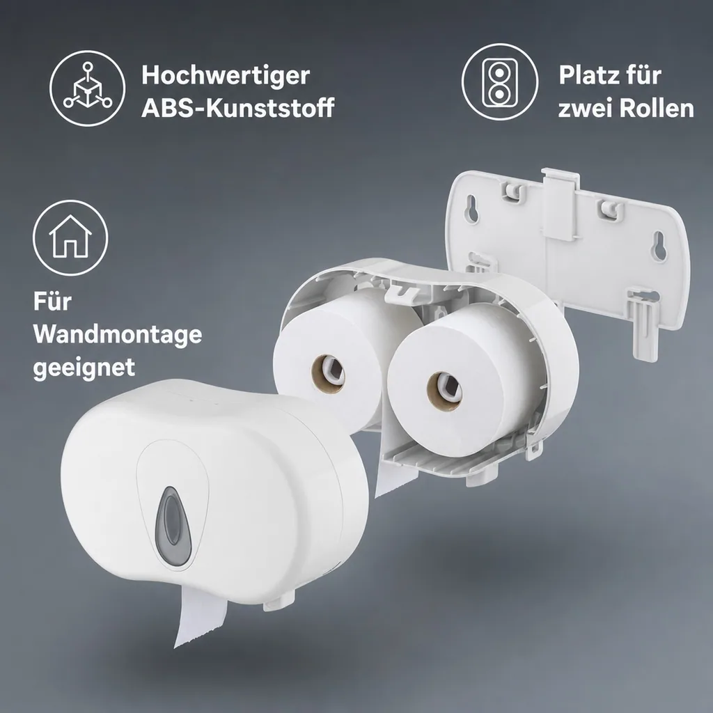 Toilettenpapierhalter, Klopapierhalter, Toilettenpapierspender - PQTMDuo, für 2 Rollen, Kunststoff