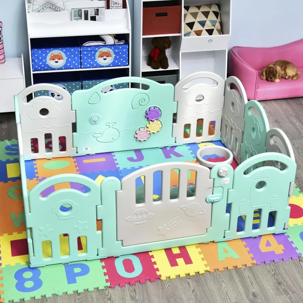 Baby Schutzgitter mit Ballkorb und 3 Zahnräder