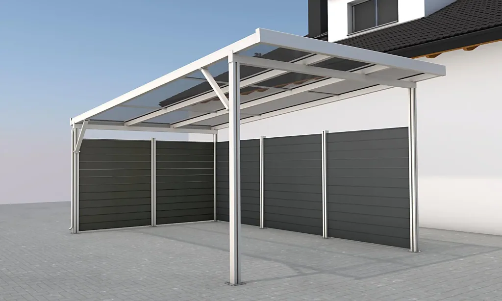 Seitenwand für Carports, weiß, 5,82 x 1,86 m, WPC Dielen dunkelgrau