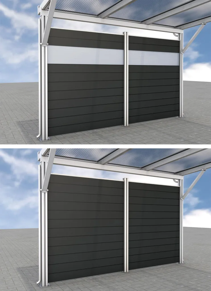 Seitenwand für Carports, weiß, 5,82 x 1,86 m, WPC Dielen dunkelgrau