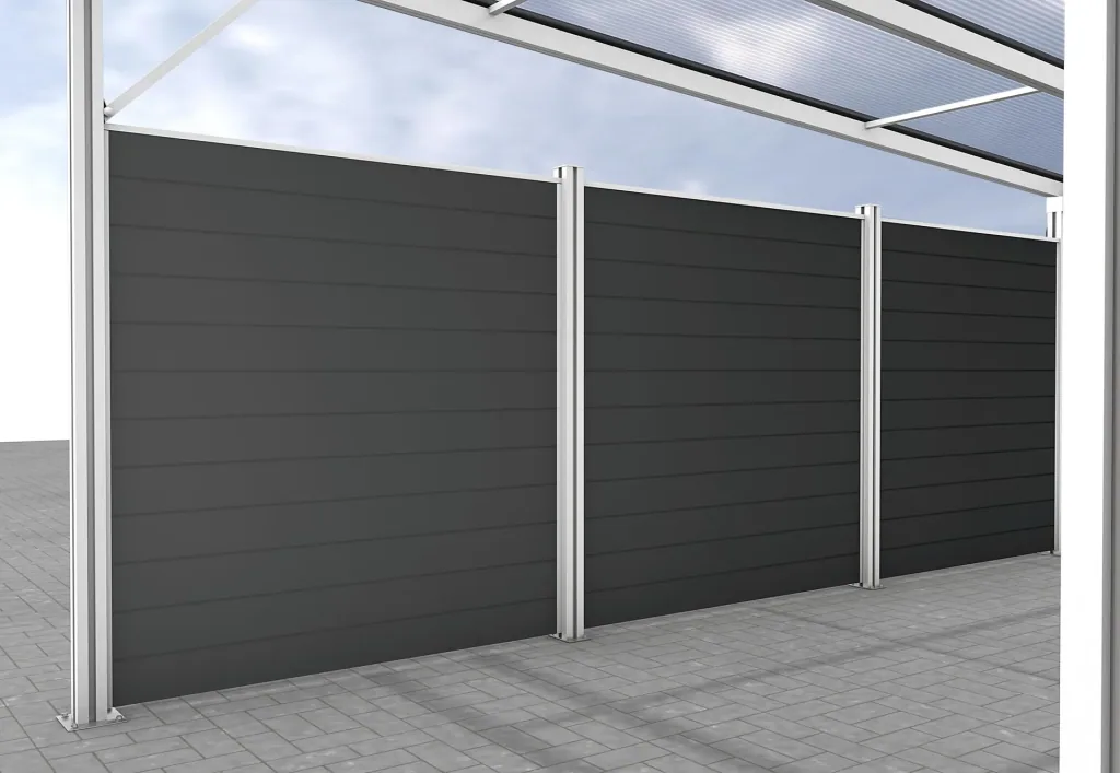Seitenwand für Carports, weiß, 5,82 x 1,86 m, WPC Dielen dunkelgrau