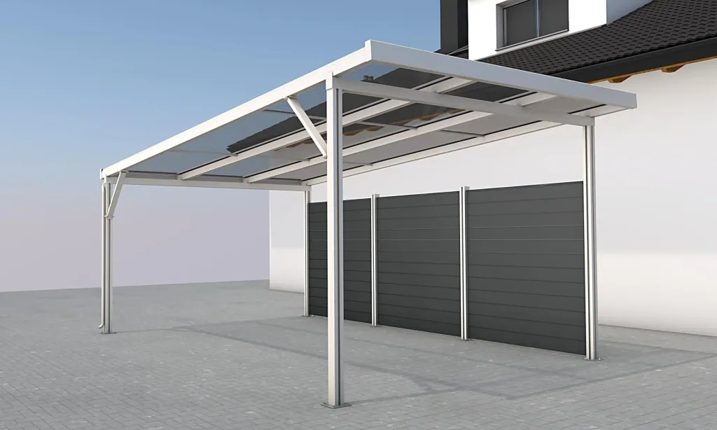 Seitenwand für Carports, weiß, 5,82 x 1,86 m, WPC Dielen dunkelgrau