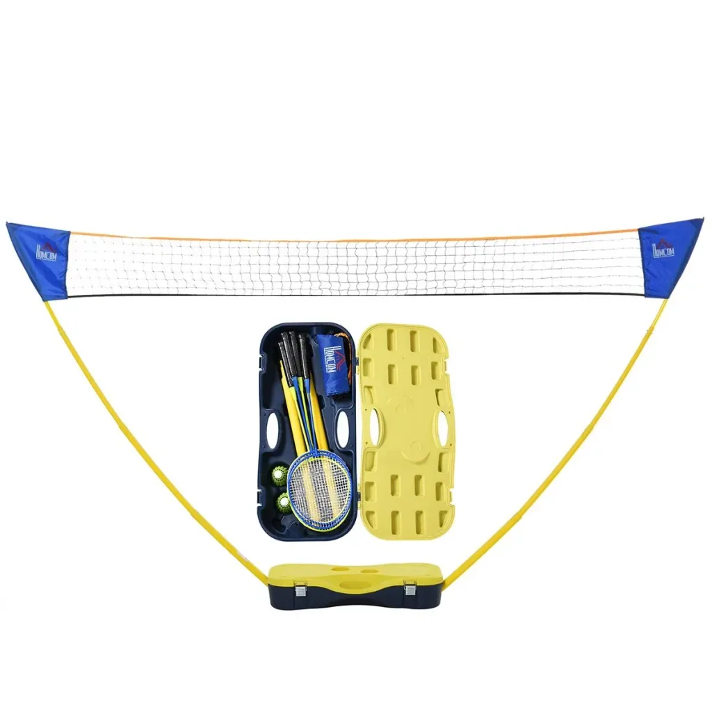 Badminton Netz mit Stand, Badminton-Netzständer, tragbarer Netzständer, Badmintonnetz mit 4 Badminton-Schlägern, Outdoor