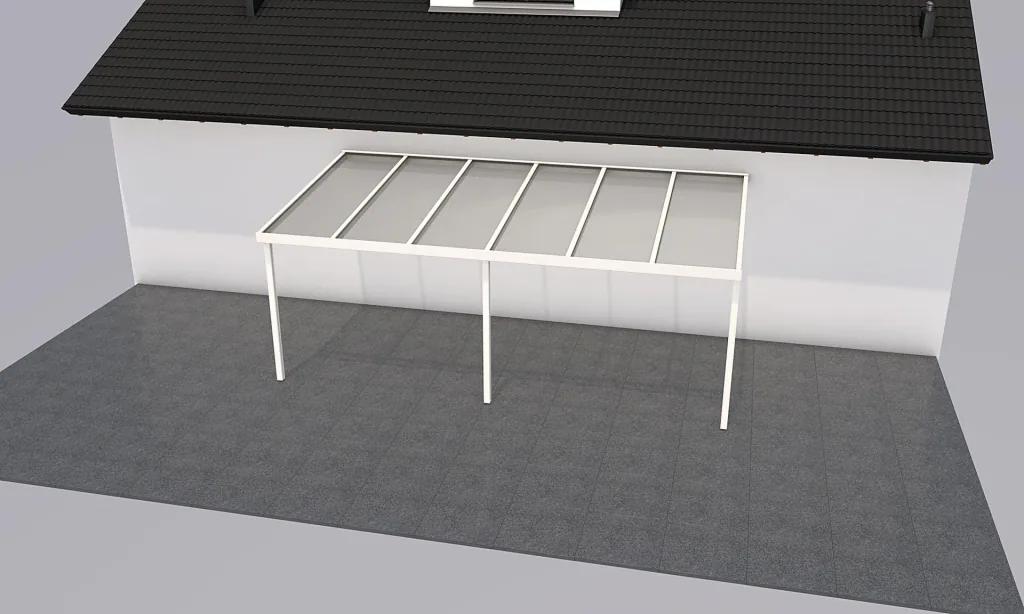 Terrassendach Premium, weiß, 6110 x 3060 mm - Polycarbonat Stegplatten 16 mm, klar