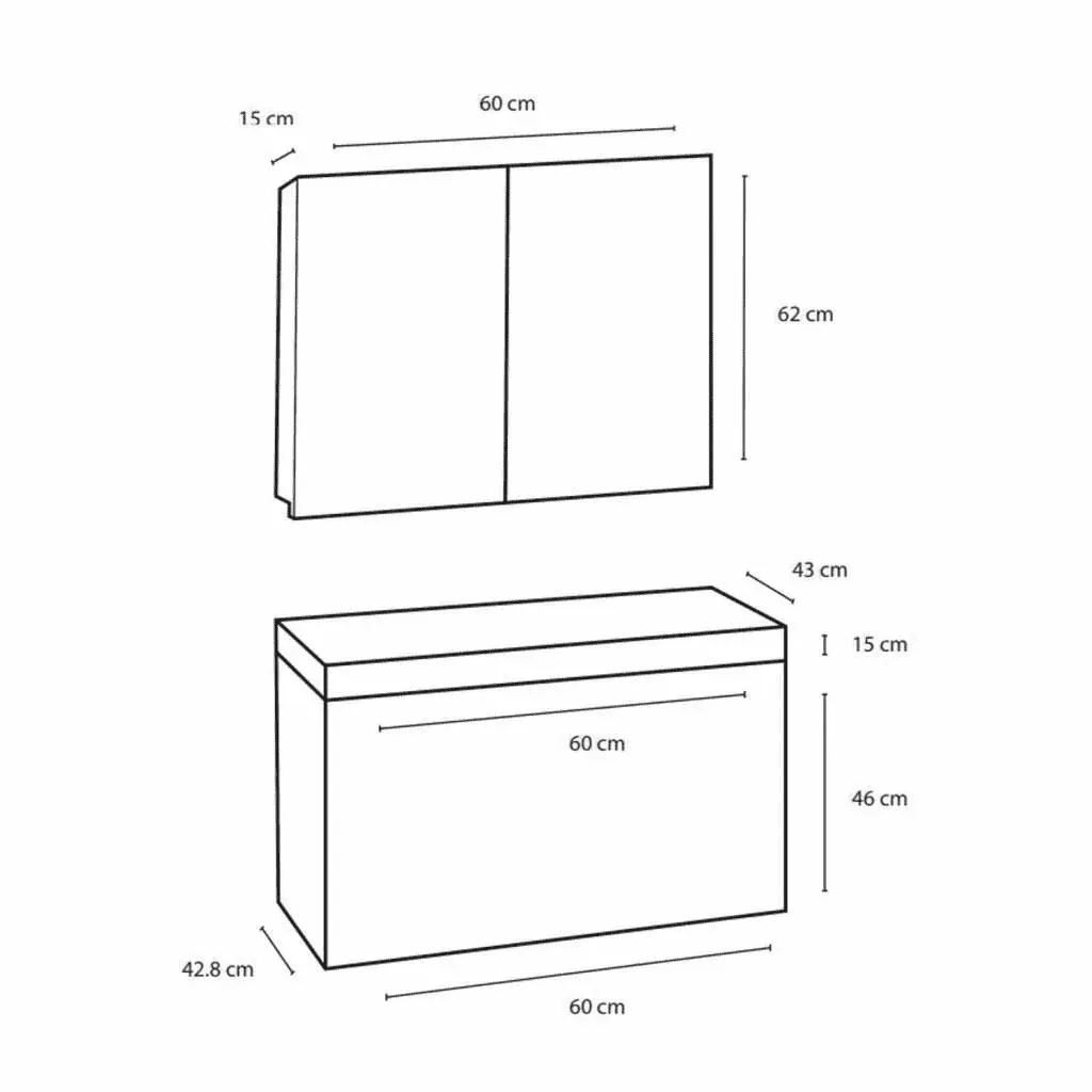 Concept Badezimmermöbel met Spiegelschrank 60cm - schwartz/schwartz