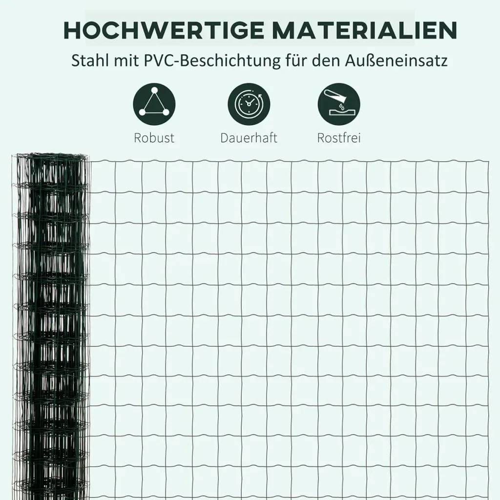 Gartenzaun 10 x 1,68 m Volierendraht Maschendraht Drahtzaun Drahtgitter Gartenzaun Rolle Masche stark Stahl Grün