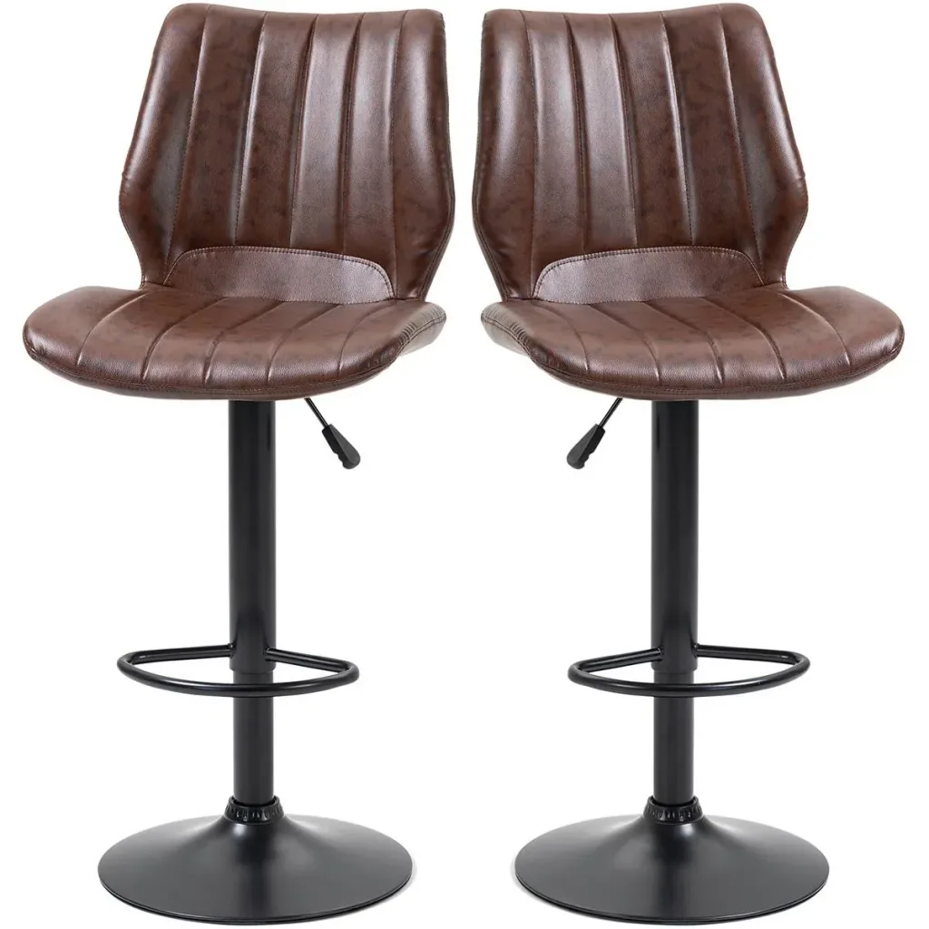 Barhocker 2er Set - mit Fußstütze und Rückenlehne - Braun - 45,5 x 52,5 x 97-117 cm