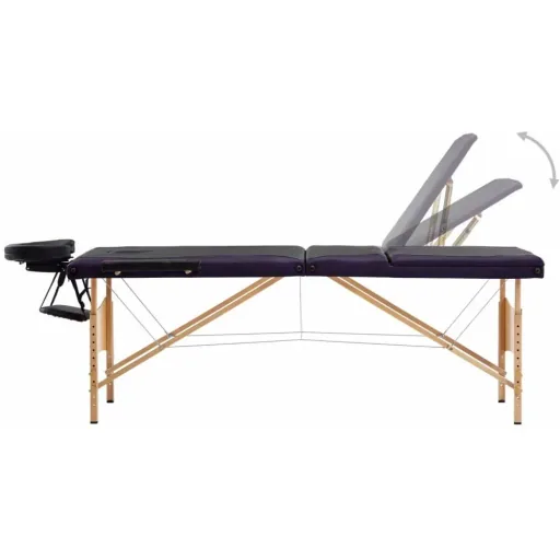 Klappbarer Massagetisch 3 Zonen Holz schwarz und lila