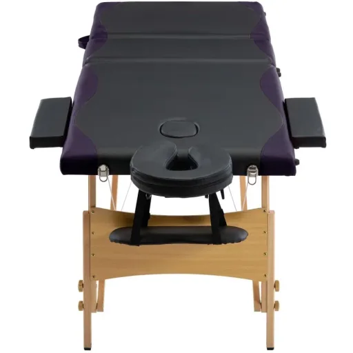 Klappbarer Massagetisch 3 Zonen Holz schwarz und lila