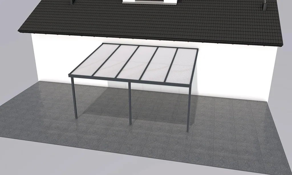 Terrassendach Premium, anthrazit, 5100 x 4060 mm - Polycarbonat Stegplatten 16 mm, weiß gestreift