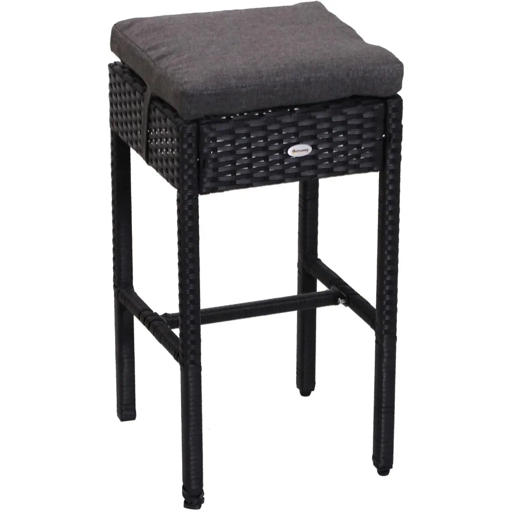5-teilige Essgruppe Sitzgruppe Esstisch Bistrotisch Bartisch Gartentisch Metall + Polyrattan Schwarz mit 1 Tisch + 4 Hoc