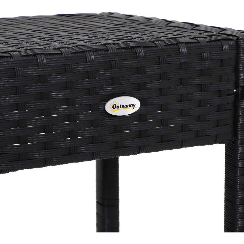 5-teilige Essgruppe Sitzgruppe Esstisch Bistrotisch Bartisch Gartentisch Metall + Polyrattan Schwarz mit 1 Tisch + 4 Hoc