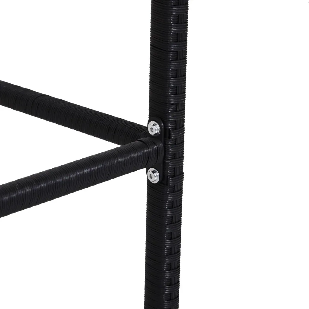 5-teilige Essgruppe Sitzgruppe Esstisch Bistrotisch Bartisch Gartentisch Metall + Polyrattan Schwarz mit 1 Tisch + 4 Hoc