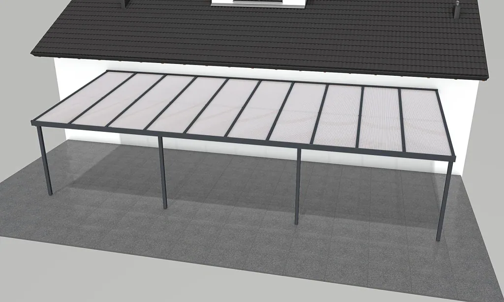 Terrassendach Premium, anthrazit, 10140 x 4060 mm - Polycarbonat Stegplatten 16 mm, weiß gestreift