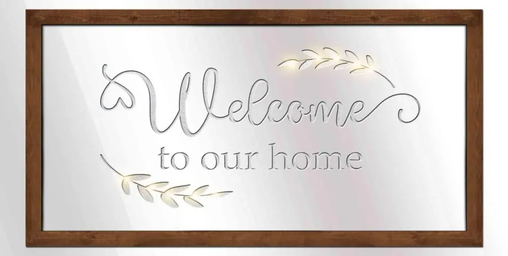 LED Spiegel mit Welcome-Schriftzug