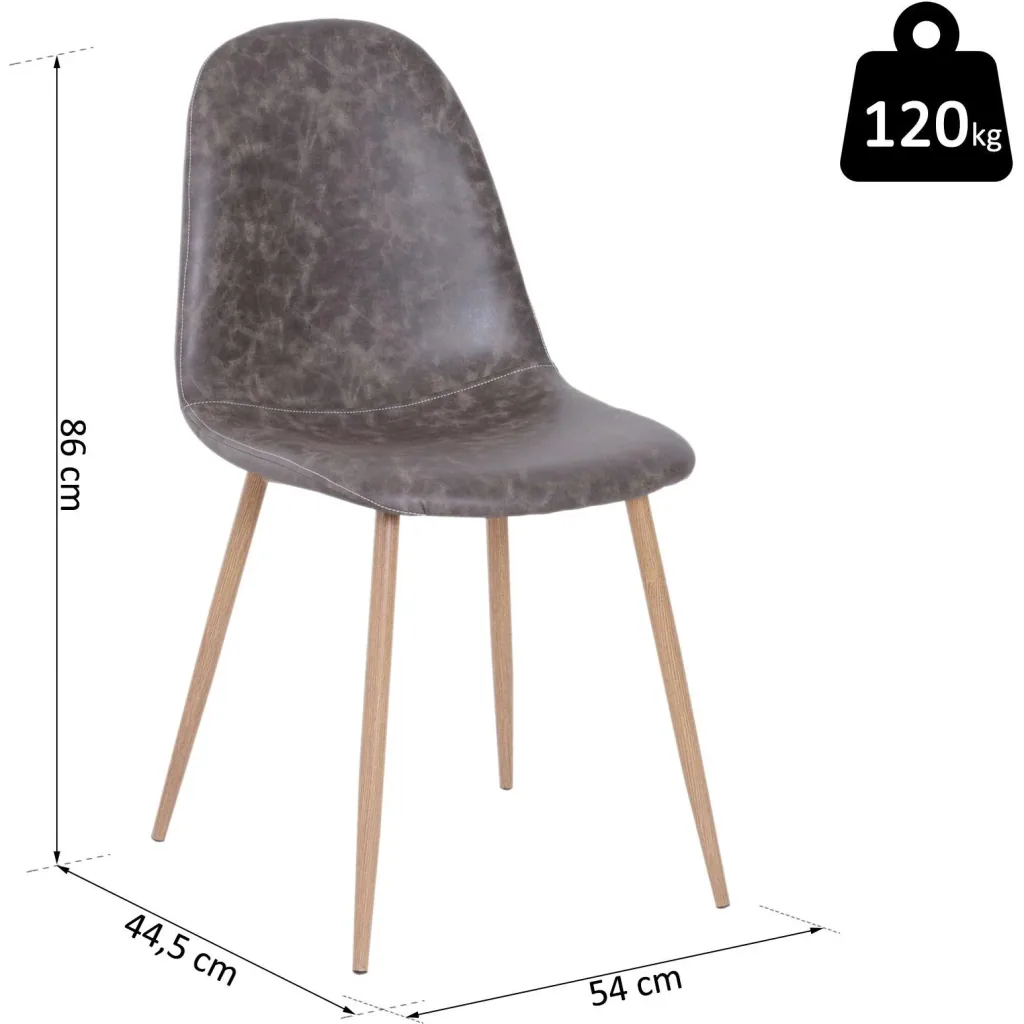2er-Set Esszimmerstuhl Küchenstuhl mit Rückenlehne Kunstwildleder Sessel Metallbeine Grau
