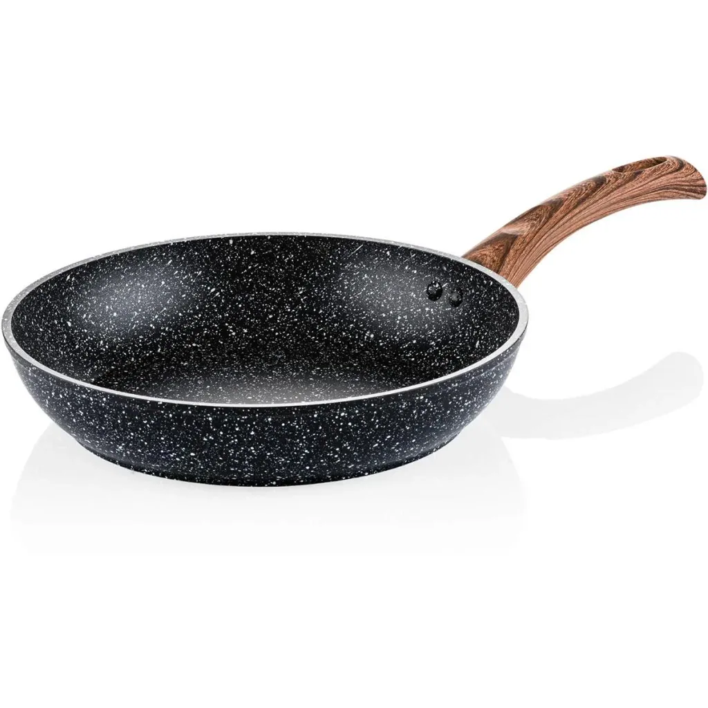 Schwarzer Marmor Holz Töpfe und Pfannen - Bratpfanne 26 cm + Kochpfanne 28 cm - Schwarz