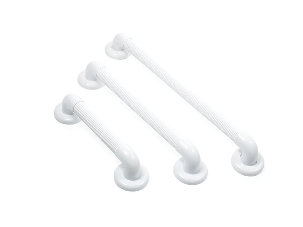 Badezimmer-Haltegriff, wandmontierte Sicherheitsschiene mit geriffelter rutschhemmender Oberfläche für Dusche, Badewanne, WC, Treppen, ABS, Tragfähigkeit 120 kg, gerader Griff 60 cm, weiß, inklusive Montagematerial